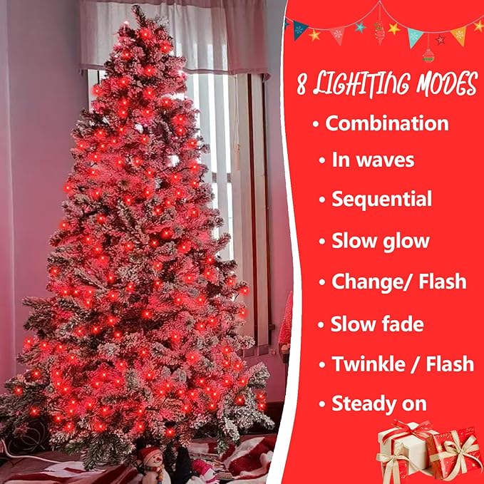 YEGUO 66ft 200 LED String Lights Outdoor Waterproof, Red Christmas Lights Indoor, Twinkle Christmas Tree Lights Plug in with Timer Memory 8 Modes