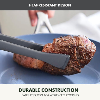 GreenPan Silicone Tong, Cooking Grilling Serving, Salad, Kitchen Utensil, Flexible Rubber Nonstick Cookware, Rigid Steel Core, Heat-Resistant, Anti-Slip Handle, BPA-Free, Dishwasher Safe, Gray