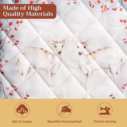 Maison d' Hermine Pot Holders Set 100% Cotton Heat Resistant Potholders 8" x 8" Hot Pads with Loop for Thanksgiving Christmas Decorations BBQ Baking Handling Hot Pans (Pack of 2, Fairy Tale Forest)