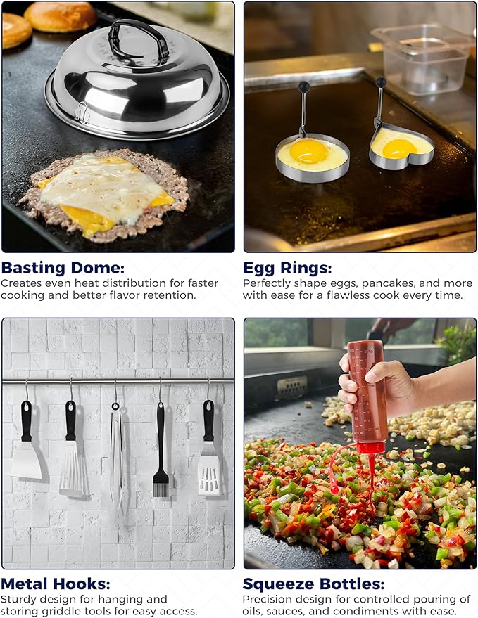 CHEFSPOT 36PC Griddle Accessories Kit – Flat Top Grill Accessories Hibachi Spatula Set for Weber and Blackstone Griddles, Breakfast Tools, Basting Cover, Cleaning Brush for Outdoor BBQ