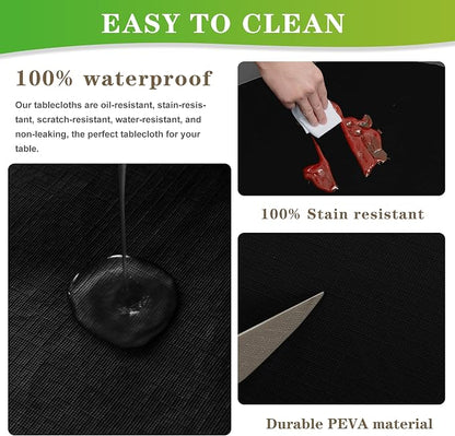 LUSHVIDA Round Waterproof Table Cover Elastic Vinyl Fitted Tablecloth Elastic Edged Plastic Table Cloth (Black, 4PCS Best for Up to 57"-68" Round)