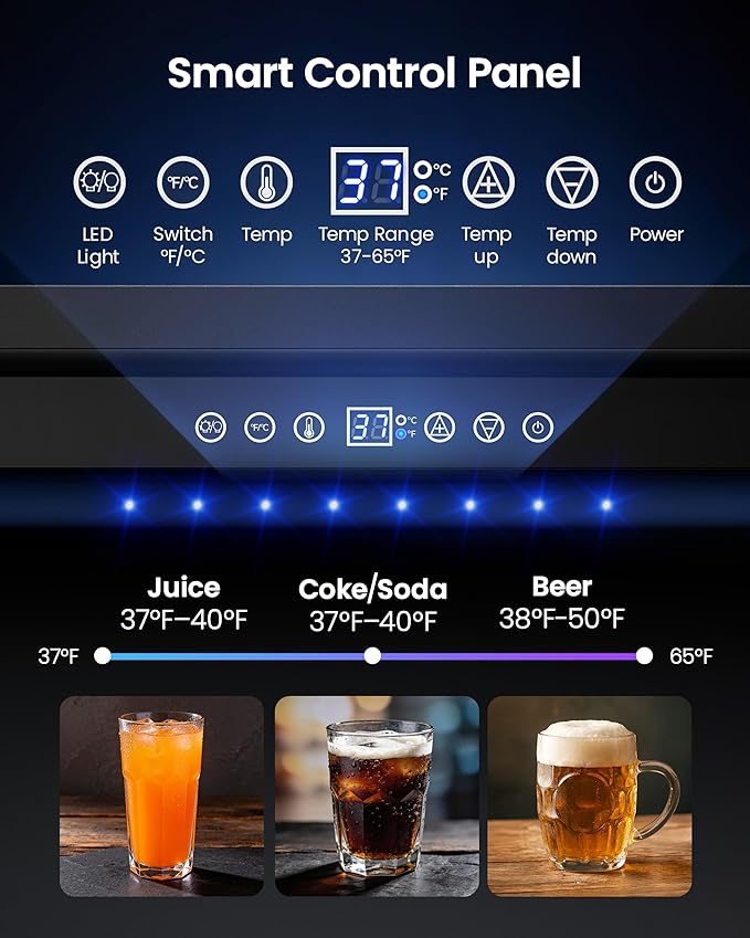 24 Inch Beverage Refrigerator, 180 Can Under Counter Fridge, Stainless Steel Outdoor Fridge for Patio & Outdoor Kitchen, Outdoor Refrigerator for Soda, Beer, Built-in & Freestanding(Black)