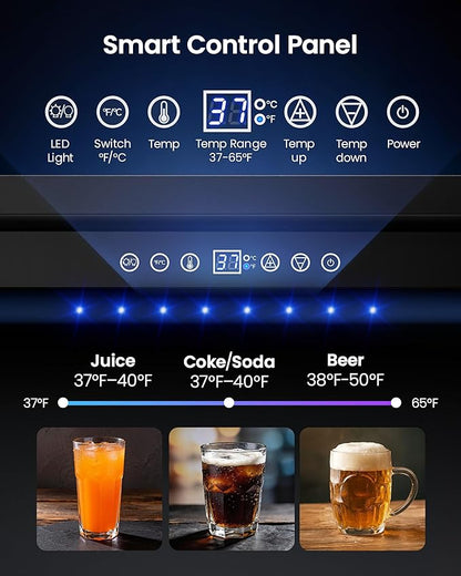 24 Inch Beverage Refrigerator, 180 Can Under Counter Fridge, Stainless Steel Outdoor Fridge for Patio & Outdoor Kitchen, Outdoor Refrigerator for Soda, Beer, Built-in & Freestanding(Black)