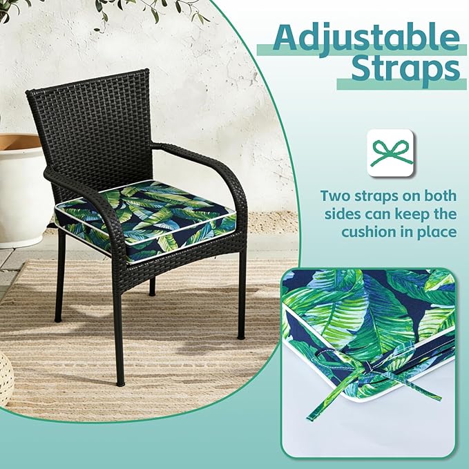COZYVIDA Outdoor Chair Cushions Set of 4, 20"x20" Square Seat Pads with Tie Straps and YKK Zippers, 30D High-Density Foam, Water-Resistant Fabric,UV-Resistant 1000+ Hrs