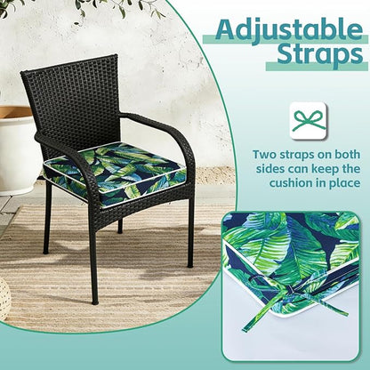 COZYVIDA Outdoor Chair Cushions Set of 4, 20"x20" Square Seat Pads with Tie Straps and YKK Zippers, 30D High-Density Foam, Water-Resistant Fabric,UV-Resistant 1000+ Hrs