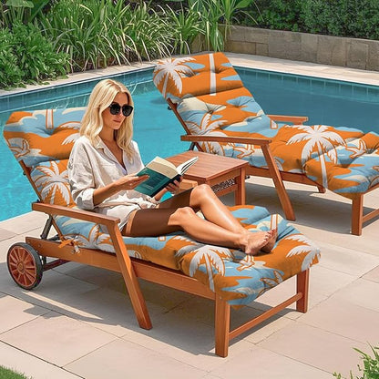 4Pcs Outdoor Chaise Lounge Chair Cushion 75.1 x 22.8 x 4.7 Inches 100% Waterproof Replacement Cotton Patio Pool Lounge Chair Cushion for Outdoor Furniture with Ties, Orange Coconut Tree