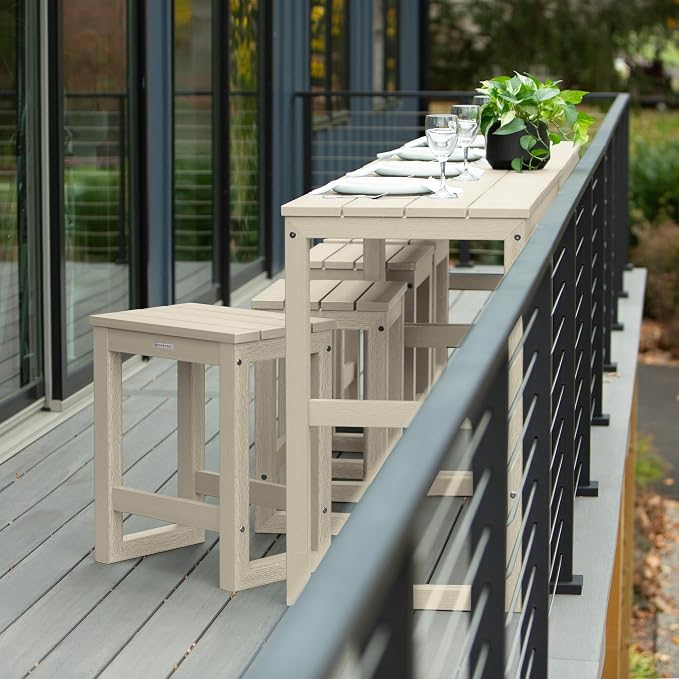 highwood Monroe 6-Piece Counter Height Modern Balcony Set, 2 Tables and 4 Stools, Whitewash
