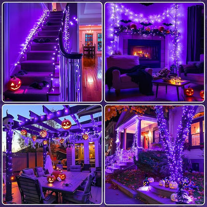 JMEXSUSS 400 LED Purple Halloween Lights Outdoor Plug in | 132ft Halloween String Lights with Remote, Green Wire Purple Christmas Lights for Christmas Halloween Decorations