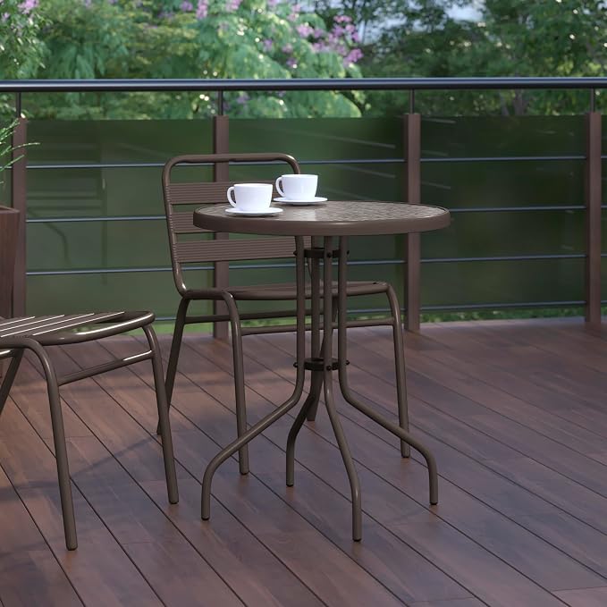 Flash Furniture 23.75 in Round Table, Bronze | Tempered Glass Top