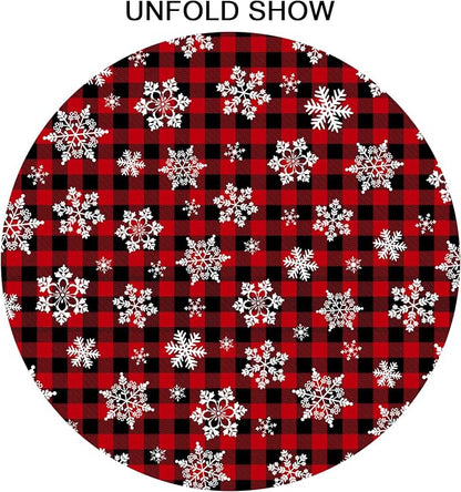 Sweetshow Christmas Round Tablecloth 60 Inch Red Black Buffalo Plaid Tablecloth Waterproof Polyester Xmas Winter Snowflake Table Cloth Table Cover for Kitchen Dining Room Picnic Patio Party