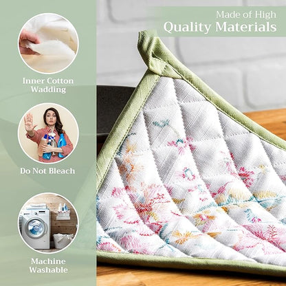 Maison d' Hermine Pot Holders 100% Cotton Heat Resistant Potholders 8" x 8" Hot Pads with Loop BBQ Cooking Baking Hotel Farmhouse Kitchen Handling Hot Pans Spring Summer(Pack of 1, Paradise Island)