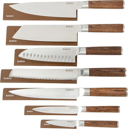 Babish 14-Piece Full Tang Forged Dark Pakka Wood Kitchen Knife Set – High-Carbon 1.4116 German Steel Cutlery with Protective Sheaths – Professional Chef Knife Set