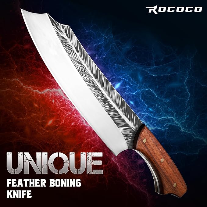 ROCOCO Feather Viking Boning Knife - Butcher Meat Cleaver Birthday Father Mother Christmas Gift Men 8.6"