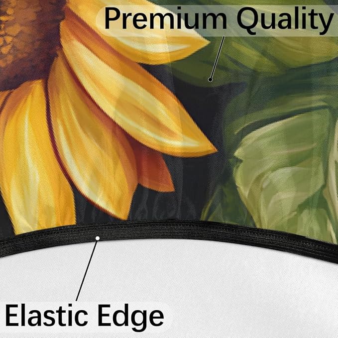 Sunflower Outdoor Round Fitted Tablecloth with Umbrella Hole and Zipper, 45"-56" Elastic Patio Table Cloth Oil-Proof Waterproof Patio Table Cover for Picnic Party Camping