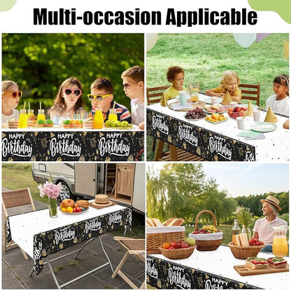 Smiry Disposable Table Cloth - 10 Pack, 54 x 108 Inch Waterproof Rectangle Tablecloths for Parties, Decorative Plastic Table Cover, Leakproof & Sturdy, Black & White