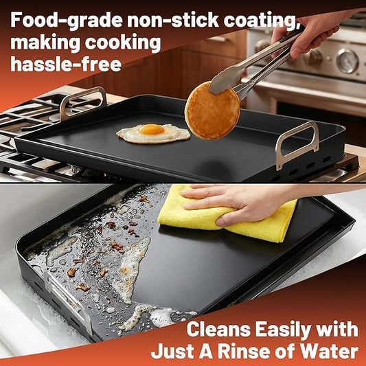 23"x16" Portable Steel Griddle for Gas Grill & Stove Top, Heavy Duty Grill Griddle for Weber, Nexgrill, Charbroil Grills, Easy to Clean, Ideal for Multi-Burner Cooking in Kitchen or Backyard