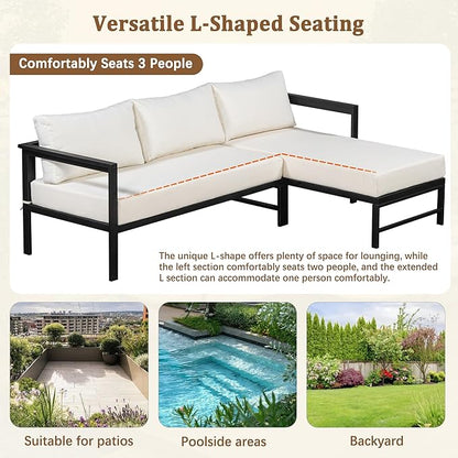 VilroCaz Outdoor L-Shaped Sectional Sofa with 5.9'' Ultra-Thick Cushions, All Weather Patio Conversation Set with Iron Frame for Balcony Garden (Beige-3.24)