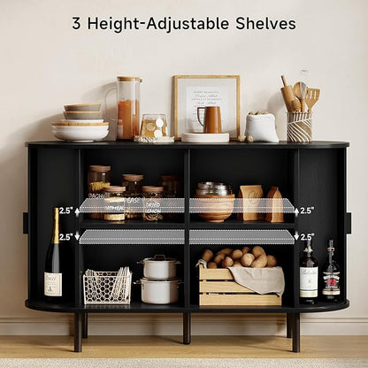 Buffet Sideboard Cabinet with Storage, 48" Fluted Cabinet with Sliding Door & Adjustable Shelf, Modern Accent Coffee Bar Console Table for Kitchen, Entryway, Black