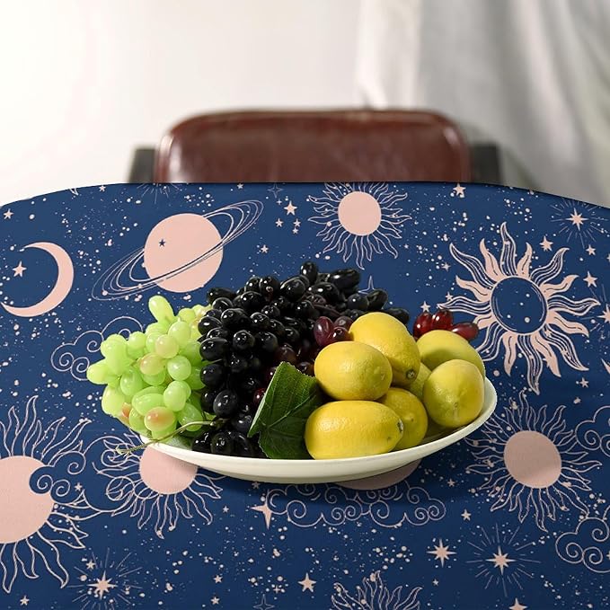 Moon Sun Tablecloth Vintage Star Magical Galaxy Space Boho Celestial Table Cloth Water Resistant Wipeable Table Cover for Farmhouse Picnic Party Holiday Kitchen Dinner Table 55"x75"