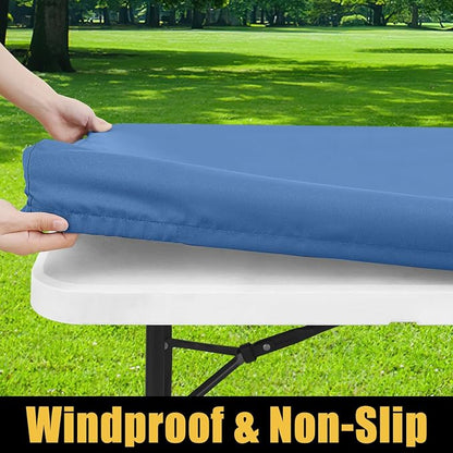 Smiry Rectangle Picnic Table Cloth, Waterproof Elastic Fitted Tablecloths for 4 Foot Tables, Washable Polyester Table Cover for Camping, Indoor and Outdoor (Stone Blue, 24"x48")