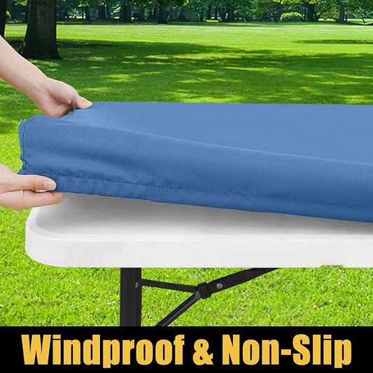 Smiry Rectangle Picnic Table Cloth, Waterproof Elastic Fitted Tablecloths for 6 Foot Tables, Washable Polyester Table Cover for Camping, Indoor and Outdoor (Stone Blue, 30"x72")