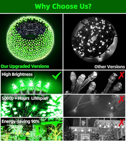 QUHUATU 750 LED 240FT Christmas Lights Outdoor,12 Lighting Modes Christmas String Lights with Timer, Dimmable Plug in Green LED StringLights Waterproof for Yard Tree Wedding Party Holiday Green