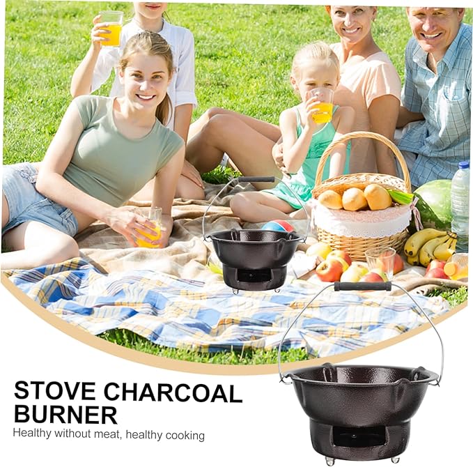 MERRYHAPY Cast Iron Charcoal Furnace 7.87 Inch Portable Barbecue Stove Multifunctional Outdoor Heating and Tea Cooking Iron Stove for Camping Fishing