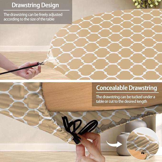 opstellen Fitted Round Tablecloth Weather Proof Table Cloth Heavy Duty Polyester Indoor Outdoor Circle Cover for 36-44" Tables Outside Parties Gear Gifts Spring Summer Fall Picnic Garden Necessities