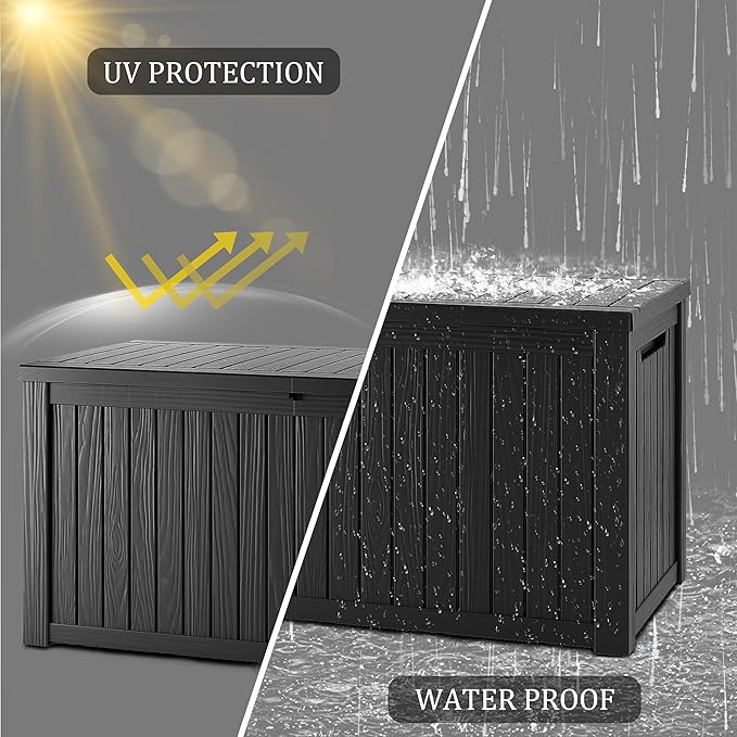 180 Gallon Deck Box Organizer, Doubles as 2-Person Bench Seat, Black – Large Resin Outdoor Storage and Seating with Lockable Lid for Garden, Pool, and Patio