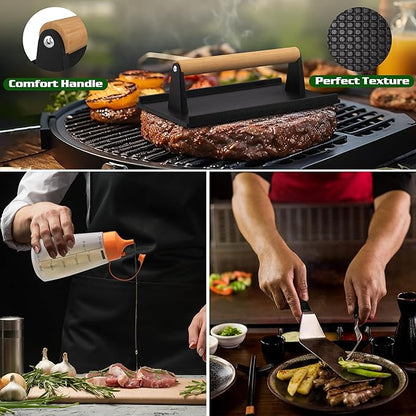 120 Pcs Griddle Accessories Kit, Perfect Hibachi Flat Top Grill Tools for Blackstone and Camp Chef, Enlarged Beefed-up Grill Spatula Gift Set with Basting Cover, Burger Press for Outdoor BBQ.