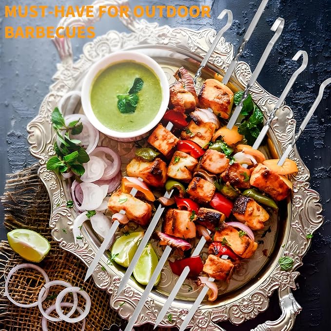 14" Skewers for Grilling with Gift Package, Flat Metal Kabob Skewers, Reusable Stainless Steel BBQ Skewers, Heavy Duty Shish Kebab Skewers for Outdoor Camping Grill Kitchen Cooking