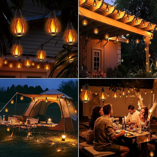 Flacchi Solar String Lights Outdoor, 41FT Flame Solar Powered Patio Lights with 15 Bulbs 150 LEDs, Waterproof Outdoor String Lights for Garden Yard Patio Decor, Outside Decor for Party Camping BBQ