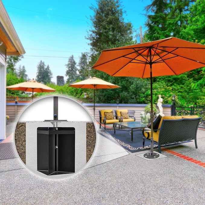 Dolibest Heavy Duty In-Ground Umbrella Base, All-Steel Ground Umbrella Stand, Universal Patio Umbrella Anchor, Space-Saver Design for Outdoor Offset Cantilever and Middle Pole Patio Umbrellas
