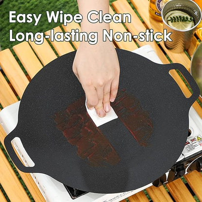 Korean Grill Pan,Round Premium BBQ Grill Pan,Non-stick Griddle Plate for Gas Stove Indoor Outdoor Camping Party(25cm)