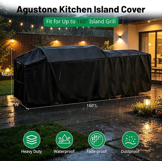 160 Inch Island Grill Cover, Outdoor BBQ Island Waterproof Cover | Heavy Duty Outdoor Large Kitchen Covers for Patio BBQ, 160"L x 28"W x 46"H