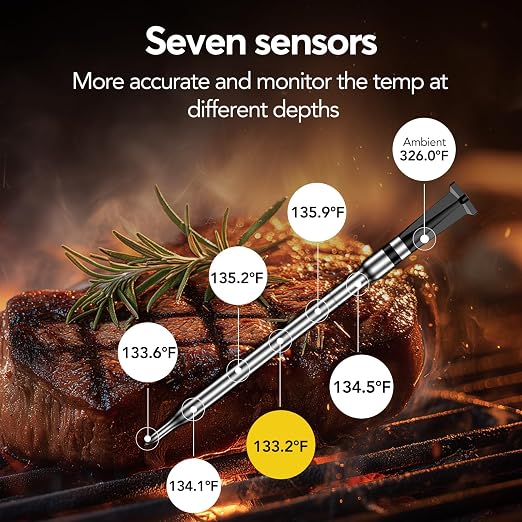 WiFi Sub-1G Wireless Meat Thermometer Unlimited Range, Check Temp Anywhere,7 NIST Certified Sensors with Ambient Temp, Monitor for BBQ, Grill, Oven, Smoker, Air Fryer