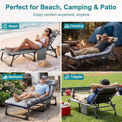 ABORON 2PK Heavy Duty Tanning Chair, 5-Gear Outdoor Folding Chaise Lounge Chair with Cushion,Portable Beach Lounge Chair for Outdoor Sunbathing Patio Pool Lawn Deck Poolside