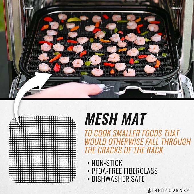 Reusable Liner Accessories and Cooking Guide Cheat Sheet for Ninja Woodfire Pizza Oven 8-in-1 Outdoor Smoker with Anti-Burn Rack Puller Stick OO100 OO101 OO101B Non-Stick Grill Mats by INFRAOVENS