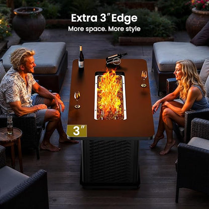 Ciays 43-Inch Rectangular Propane Fire Pit with 60,000 BTU Output, Gas with Rocks, Table CSA-Certified 2 in 1Table Gatherings Parties with 304 Stainless Steel H-Burner