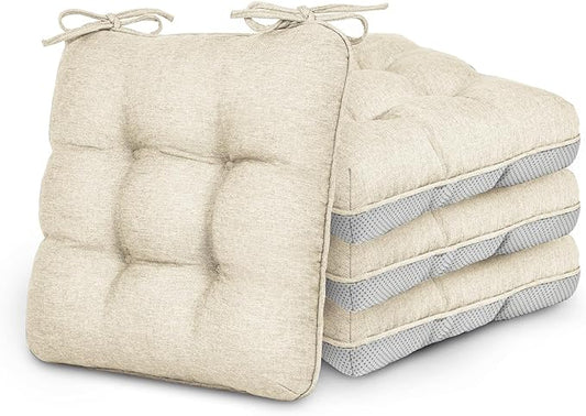 Love's cabin Memory Foam Chair Cushions Set of 4, 15.5"x15.5"x3.5" Indoor & Outdoor Seat Pads for Dining, Kitchen, Office, Patio Chairs - Beige