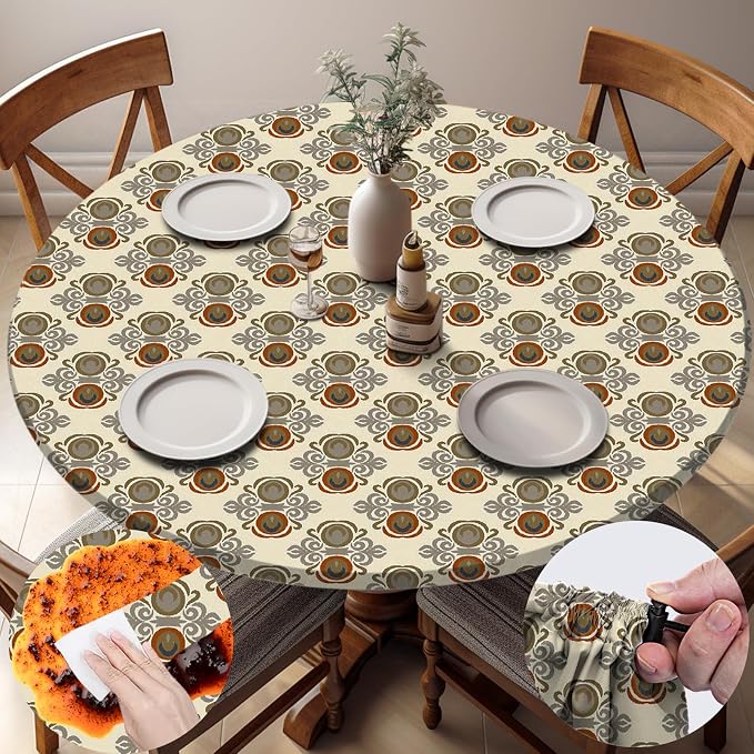 opstellen Fitted Round Tablecloth Non Slip Table Cloth Vinyl Inside Outside Circle Cover for 36-44" Tables Dining Kitchen Family Festival Kit Gifts Summer Fall Patio Picnic Glamping Vacation Equipment