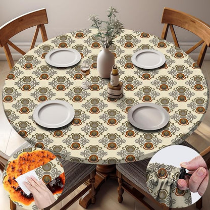 opstellen Fitted Round Tablecloth Non Slip Table Cloth Vinyl Inside Outside Circle Cover for 36-44" Tables Dining Kitchen Family Festival Kit Gifts Summer Fall Patio Picnic Glamping Vacation Equipment