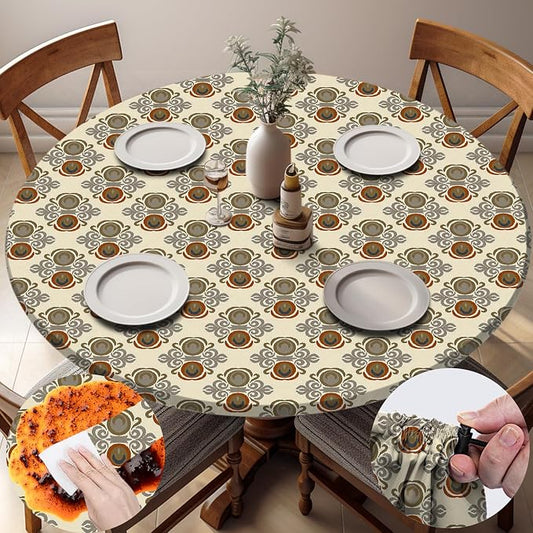 opstellen Fitted Round Tablecloth Non Slip Table Cloth Vinyl Inside Outside Circle Cover for 36-44" Tables Dining Kitchen Family Festival Kit Gifts Summer Fall Patio Picnic Glamping Vacation Equipment