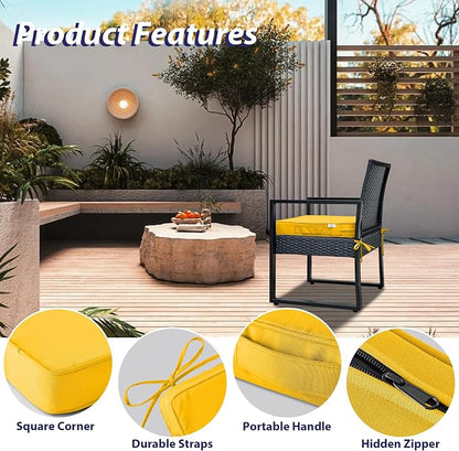 IPYNBAP Outdoor Chair Cushions Set of 4 -Waterproof Outdoor Seat Cushions for Patio Furniture, Patio Chair Cushion with Handle and Ties, Out Door Chair Pads,19x19x3-Square, Yellow