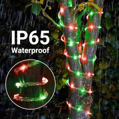 Jnaurb Solar Rope Lights, 66ft 200LED Solar String Lights, 8 Modes Waterproof Solar Outdoor Light, Flexible Clear Trampoline Light for Garden Backyard Patio Deck Porch Pool Tree Decor - Red & Green