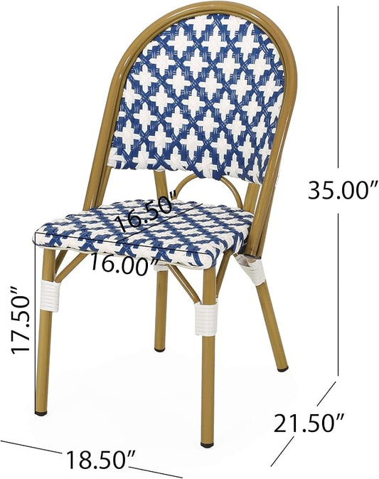 Christopher Knight Home Anastasia Outdoor French Bistro Chair (Set of 4), Blue + White + Bamboo Print Finish