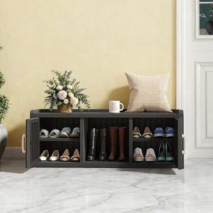 NUNU LAB Resin Shoe Cabinet,Waterproof Shoe Storage Cabinet with Adjustable Shelves,Entryway Storage Bench with Seat,Shoe Bench with Doors for Foyer,Hallway,Living Room (Black, 2-Door Big)