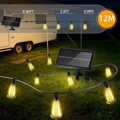 Solar Lights Outdoor, 40FT ST38 LED IP65 Waterproof Patio Lights | 13 Shatterproof Bulbs Hanging Light, Solar or USB Charging, 3 Lighting Modes for Backyard Porch Party Decor Warm White