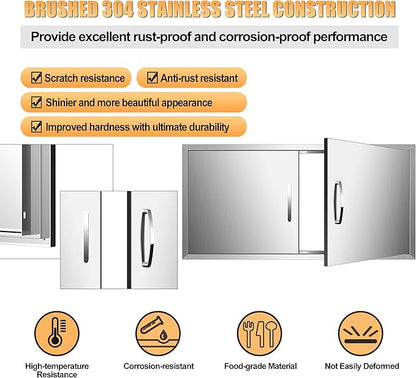 Outdoor Kitchen Doors 42W x 21H Inch, Double BBQ Access Doors 304 Stainless Steel for Outdoor Kitchen Cabinet Grill Station or BBQ Island