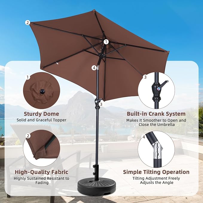 7.5FT Patio Umbrella, Outdoor Table Umbrella, Market Umbrella with Push Button Tilt and Crank for Garden, Lawn, Deck, Backyard & Pool